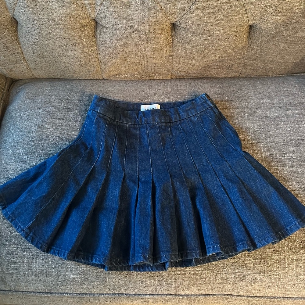 Frame Denim Tennis Mini Skirt Rivera (dark denim) 100% Cotton Side Zip Size 23